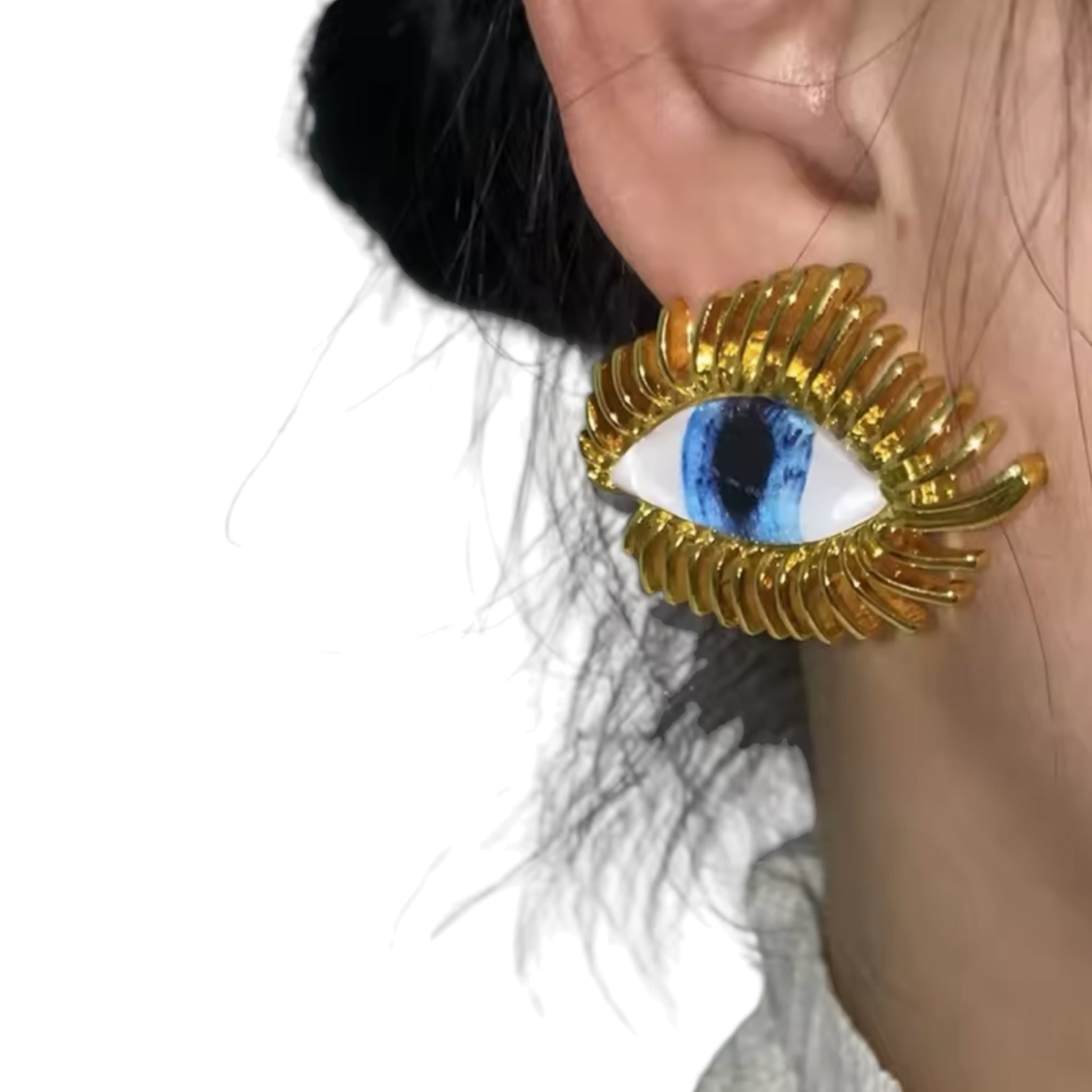 Blue eye statement earrings