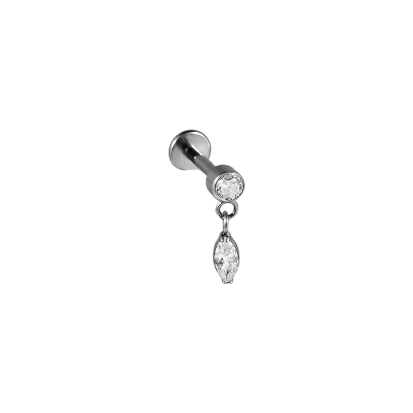 Piercing zirconia biselada y ovalo colgante plateado titanio