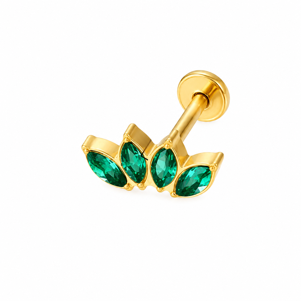 Piercing corona de 4 ovalos verdes titanio