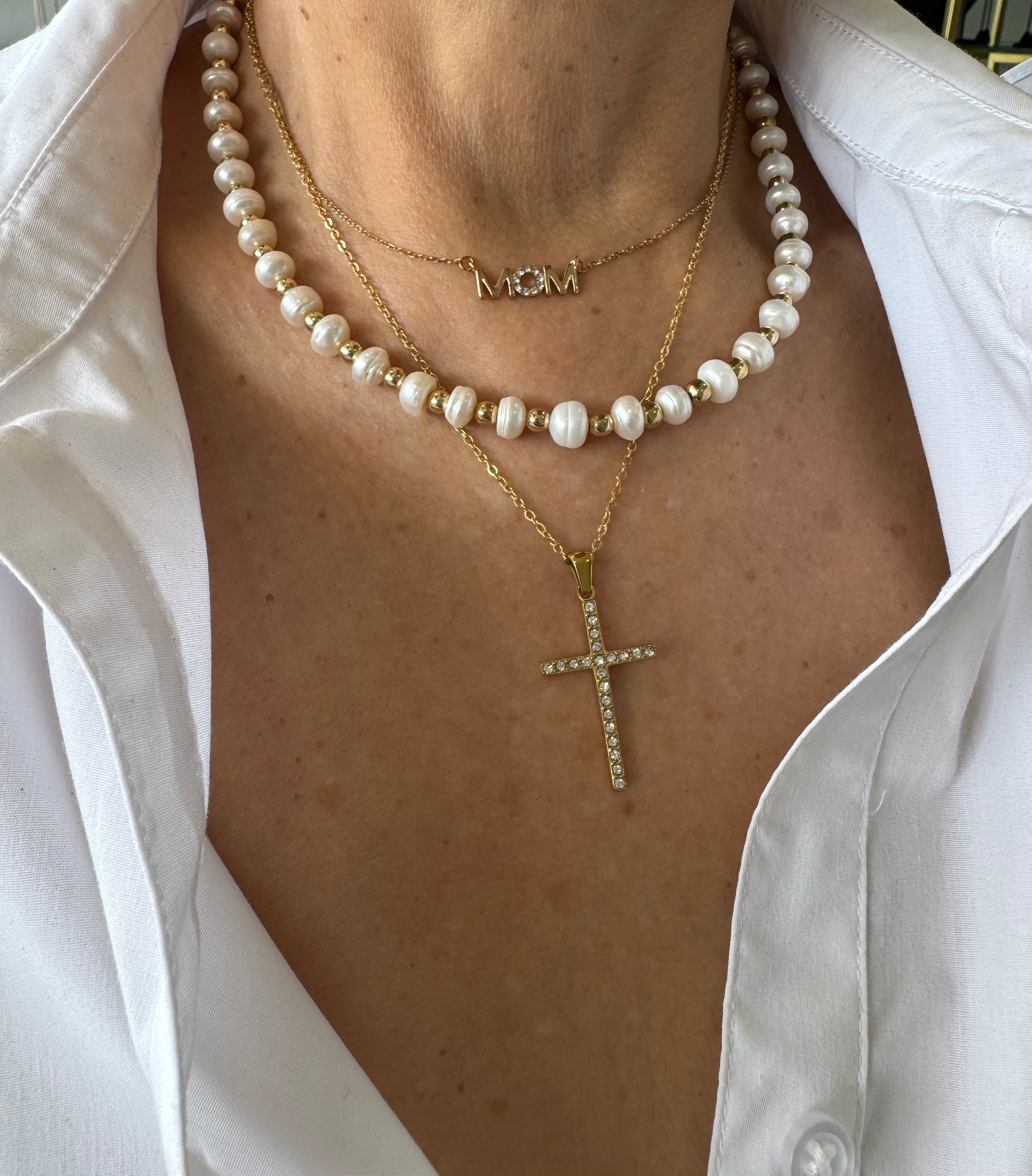 Pave mom necklace