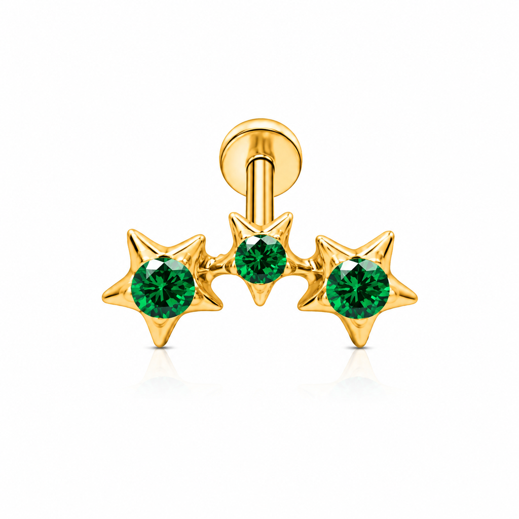Piercing caminera estrellas verdes titanio