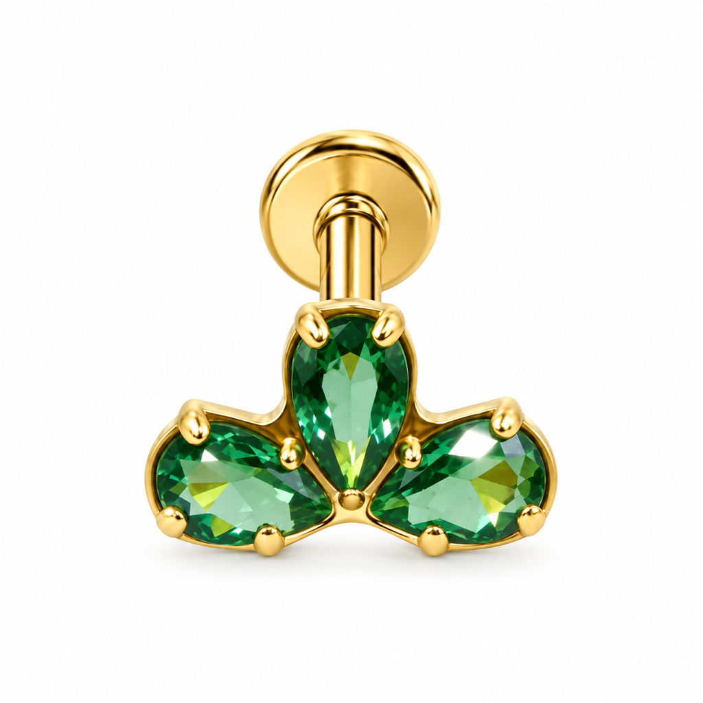 Piercing corona ovalos verdes titanio