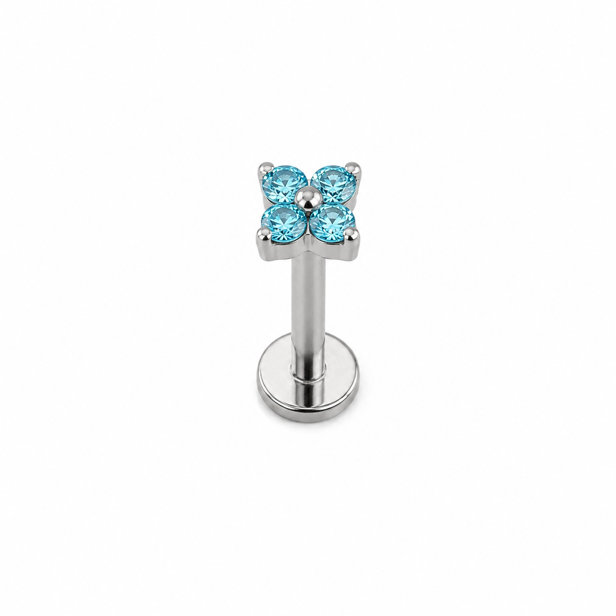 Piercing mini flor de 4 celeste plateada titanio