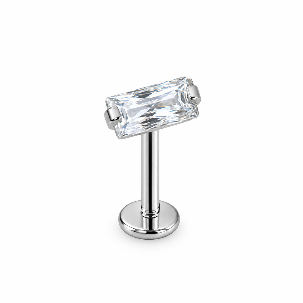 Piercing mini rectangulo de zirconia plateado titanio