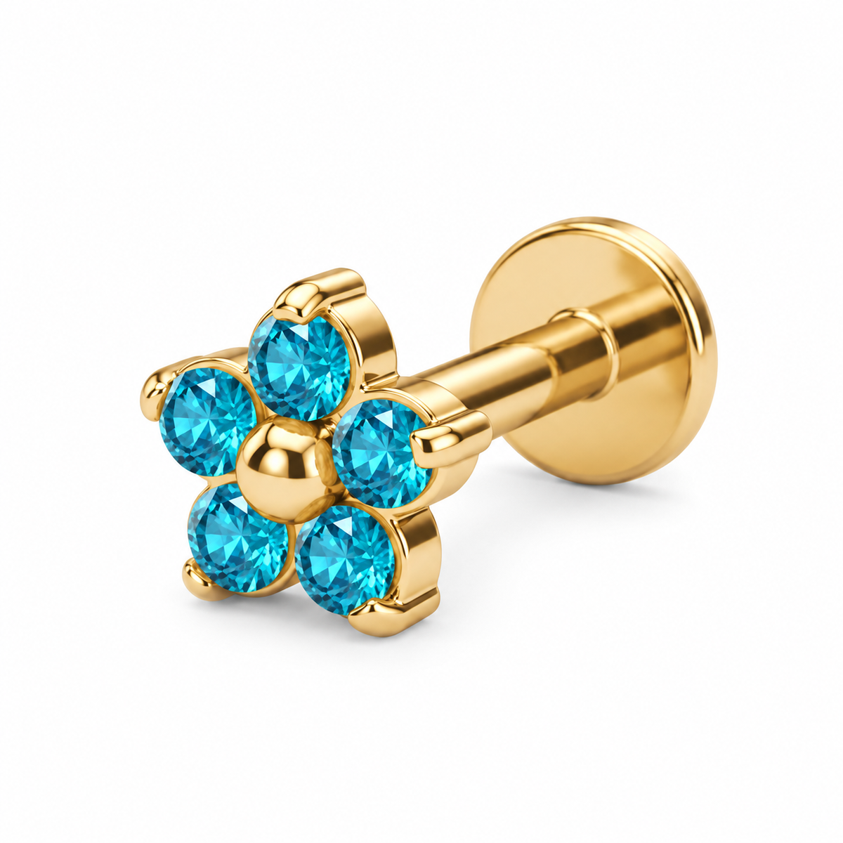 Piercing flor de 5 petals celestes titanio