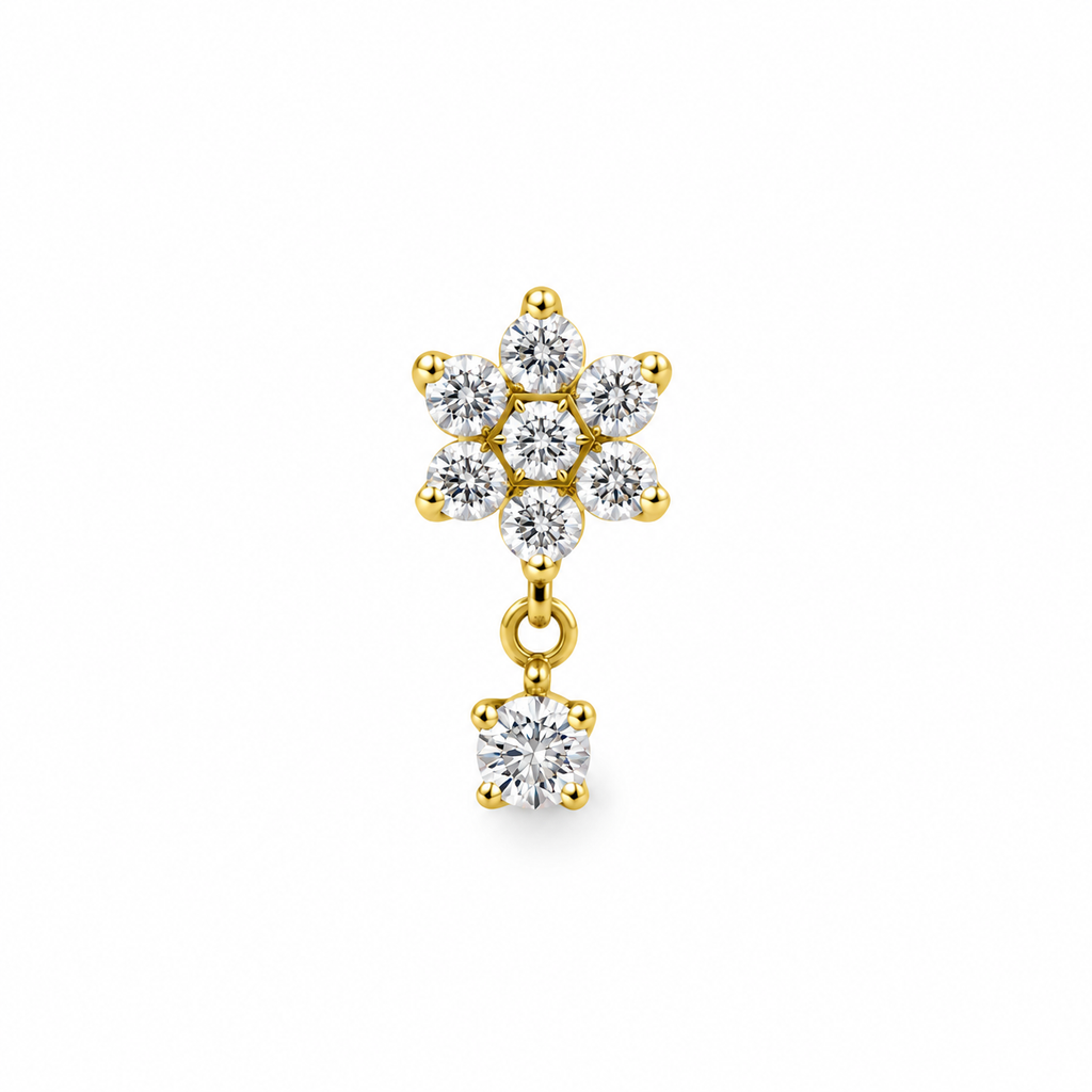 Piercing flor con zirconia colgante titanio