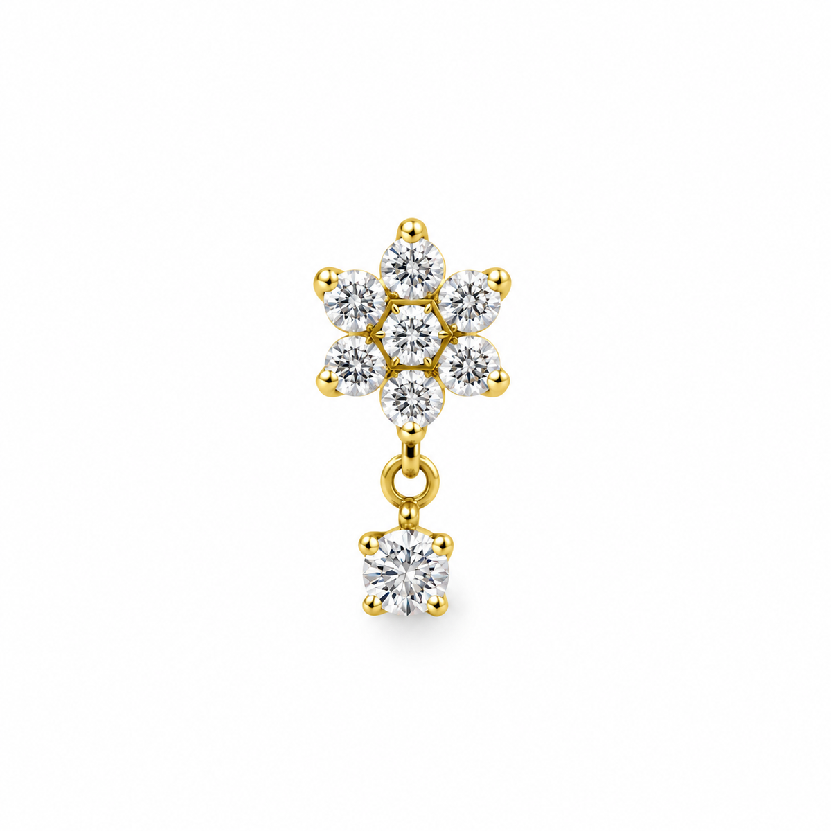 Piercing flor con zirconia colgante titanio