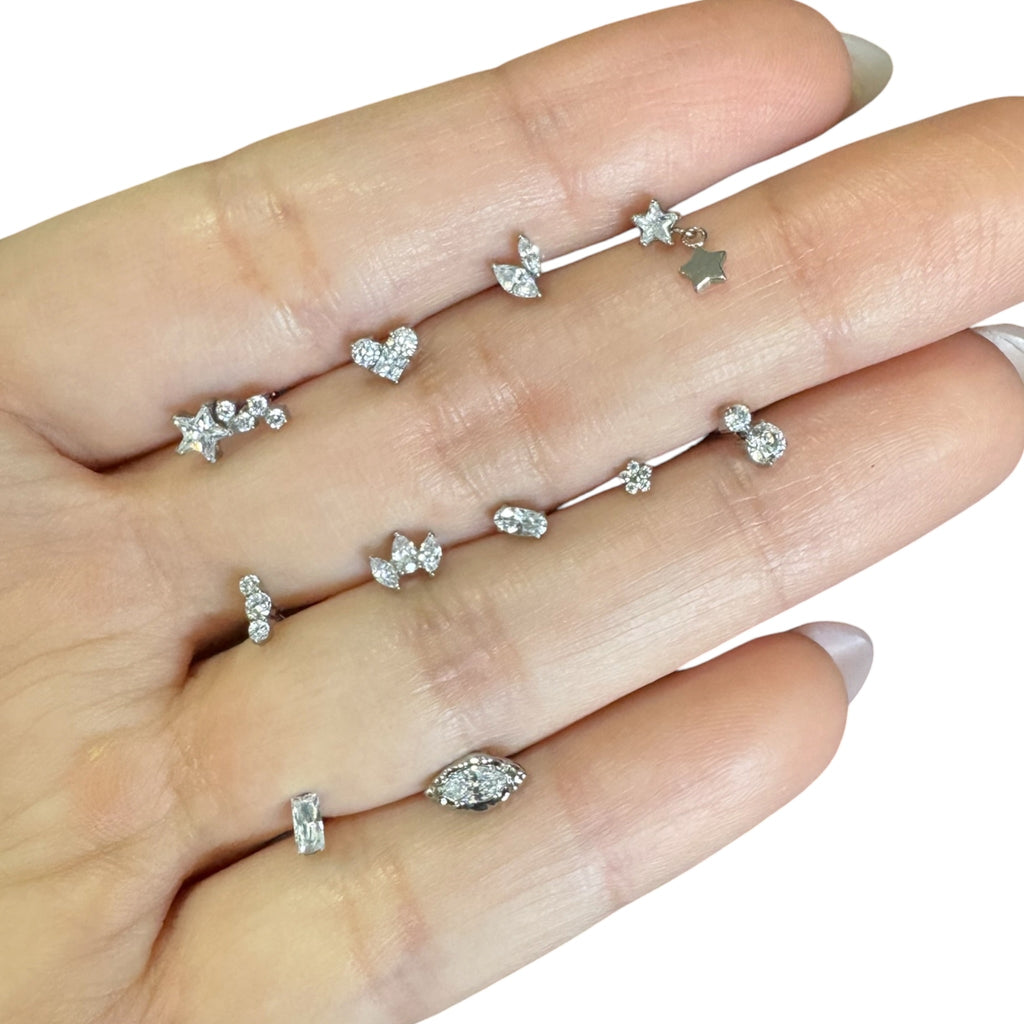 Piercing corazón zirconia plateado