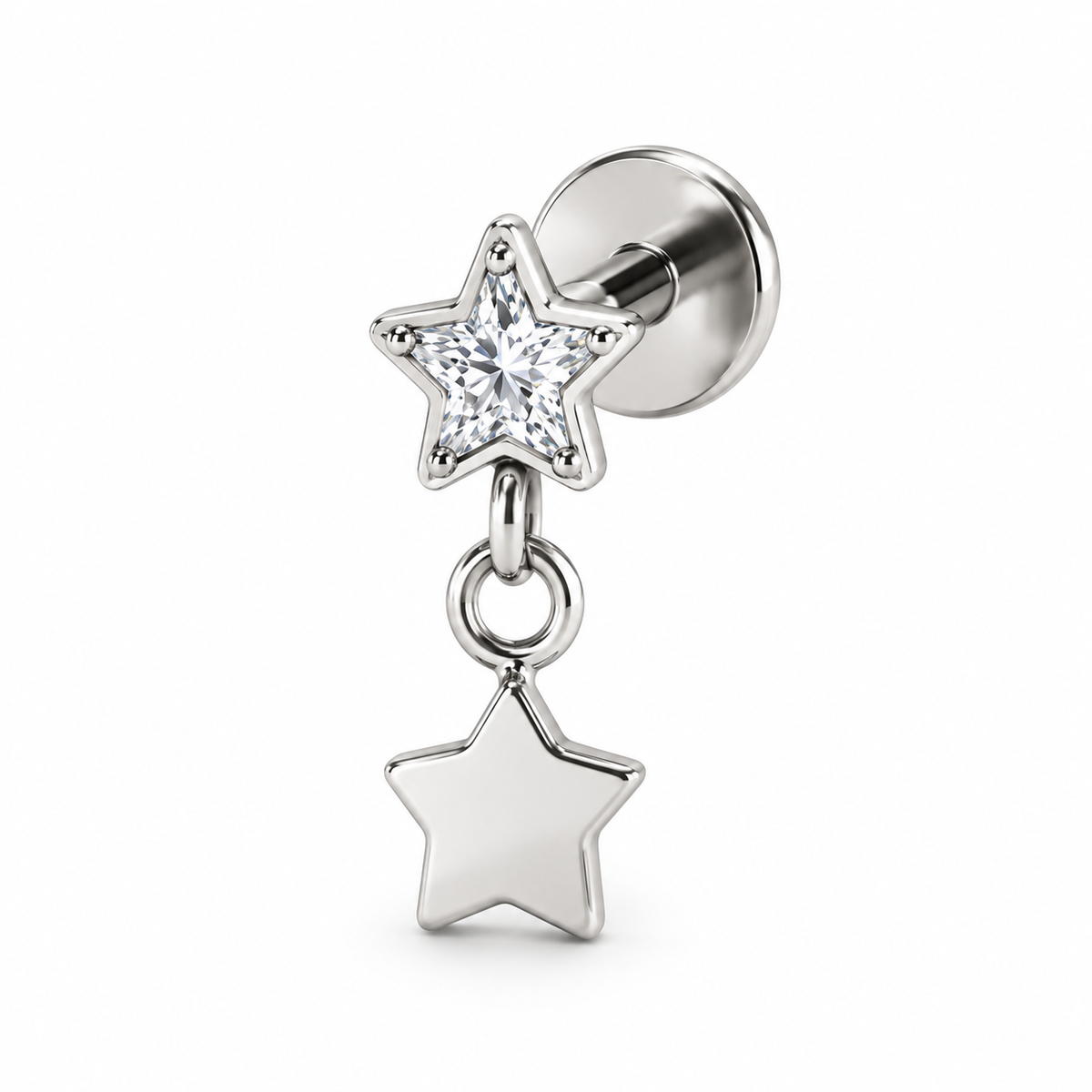 Piercing estrella zirconia y estrella colgante plateada titanio
