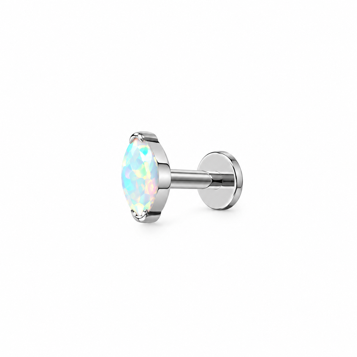 Piercing ovalo opalo plateado titanio