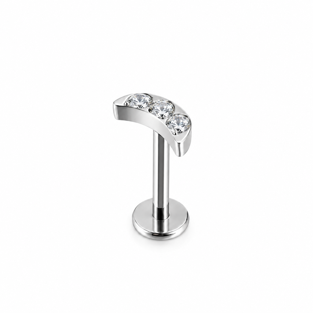 Piercing luna con circonias plateada