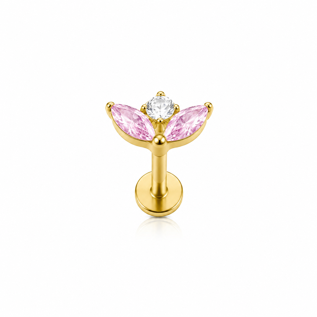 Piercing petalos rosas y circonia titanio