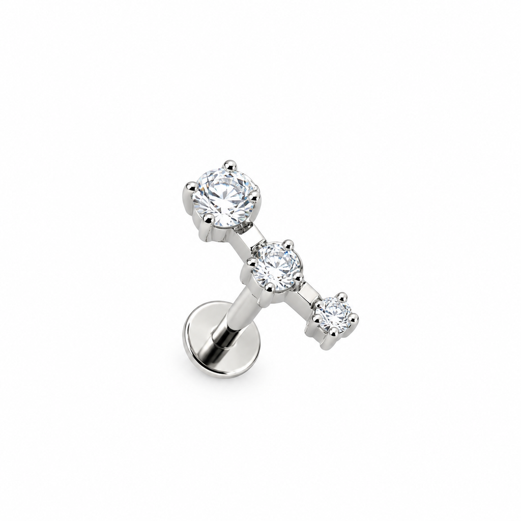 Piercing caminera 3 zirconias plateada titanio