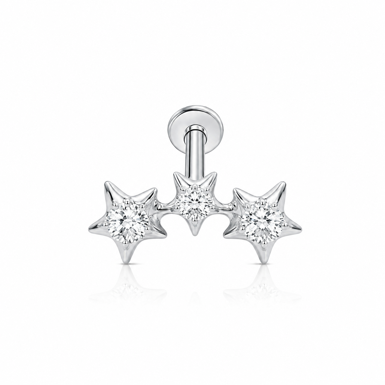 Piercing caminera 3 estrellas plateadas titanio