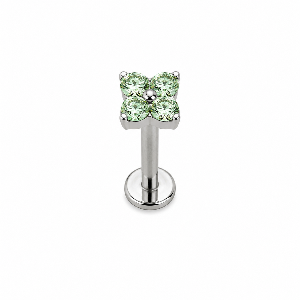 Piercing mini flor de 4 verde plateada titanio