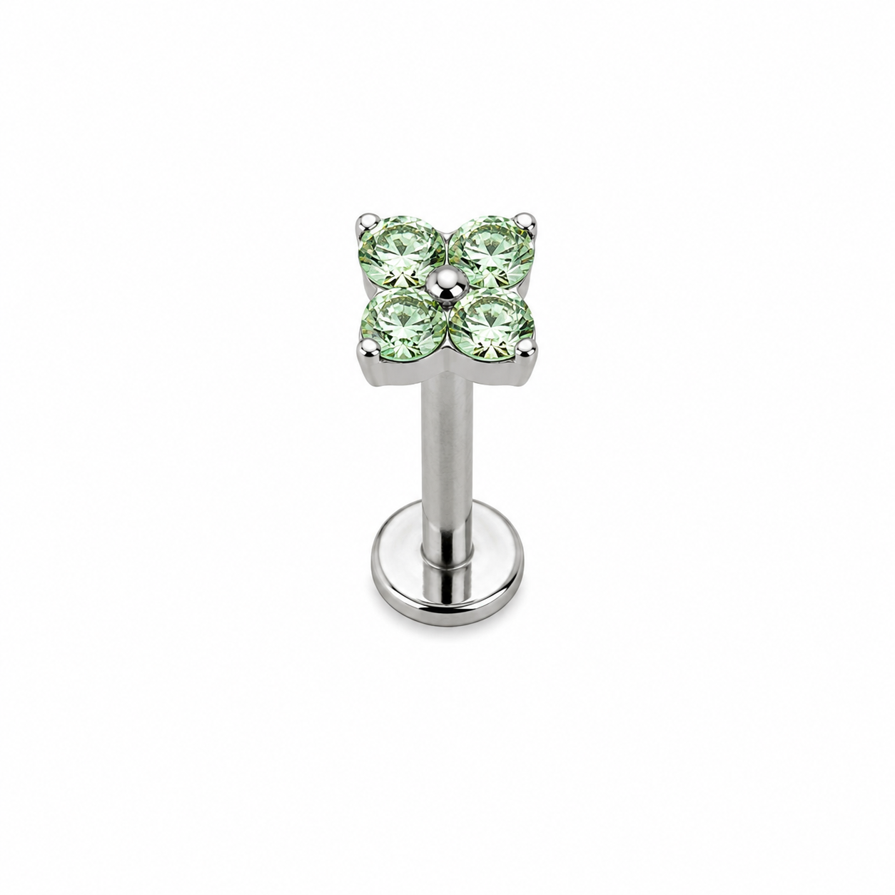 Piercing mini flor de 4 verde plateada titanio