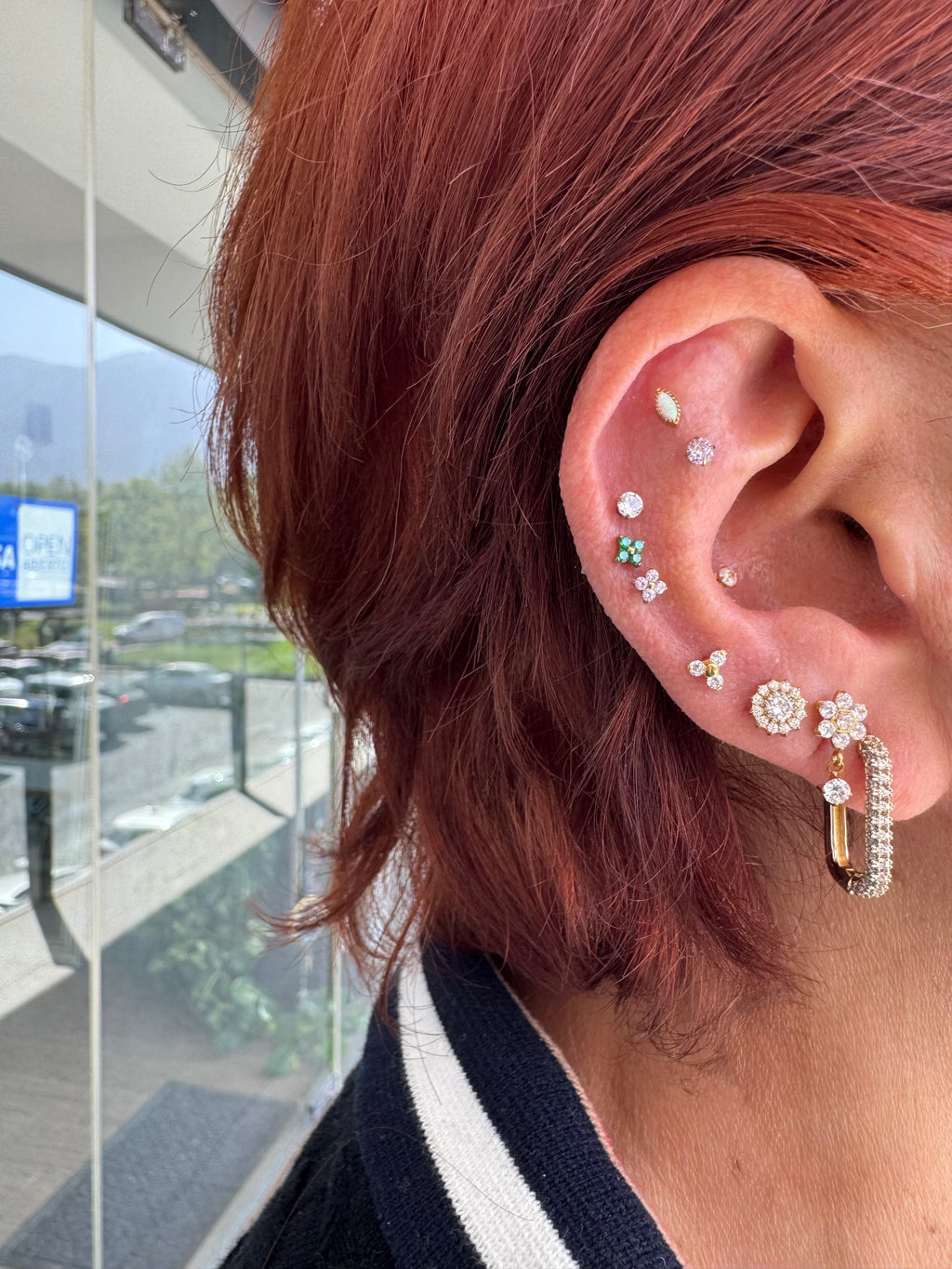 Piercing circonia rosa titanio