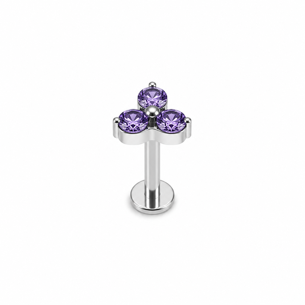 Piercing trébol morado plateado titanio