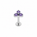 Piercing trébol morado plateado titanio