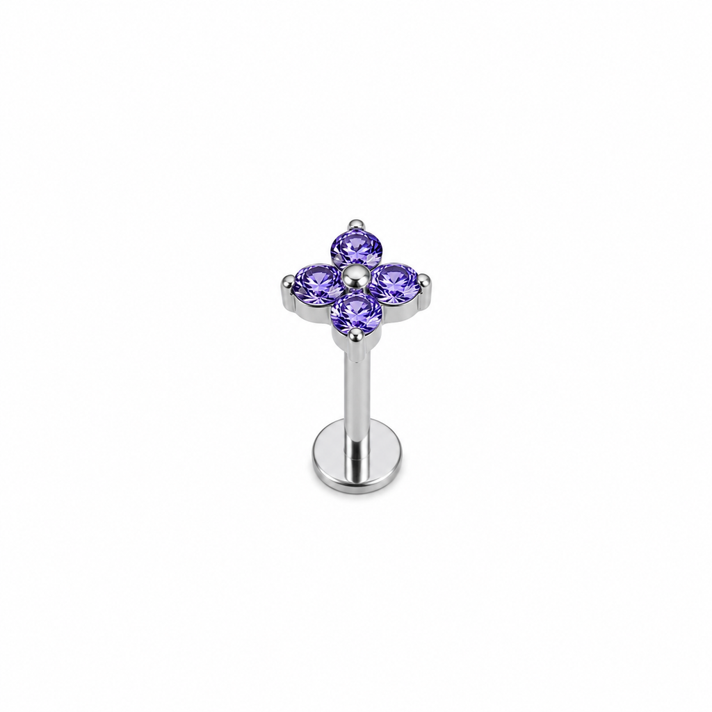 Piercing mini flor morada plateada titanio
