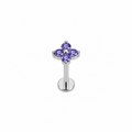 Piercing mini flor morada plateada titanio