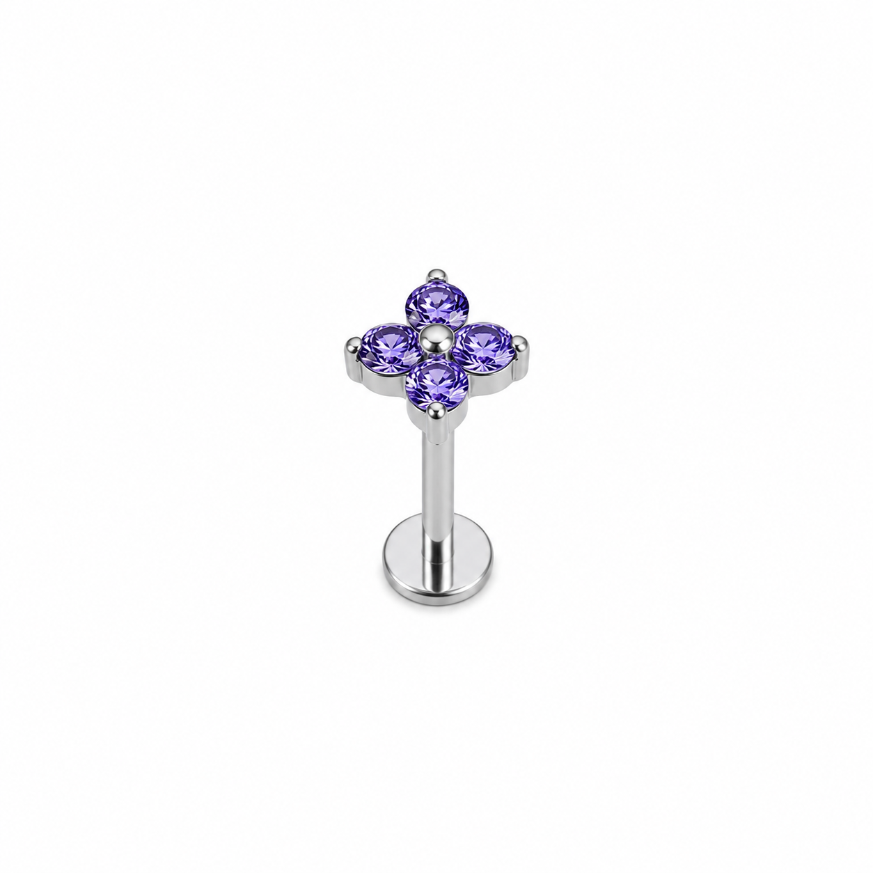 Piercing mini flor morada plateada titanio