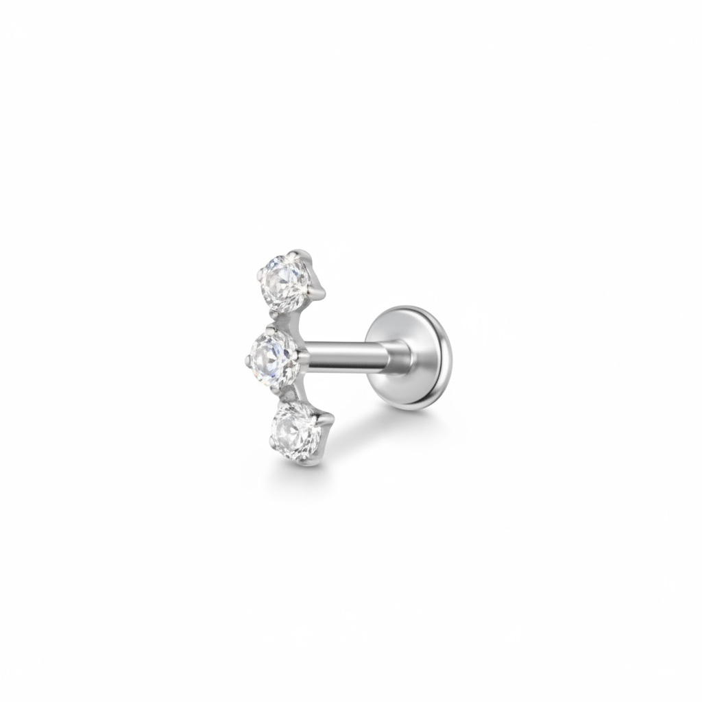 Piercing caminera de 3 zirconias plateadas titanio