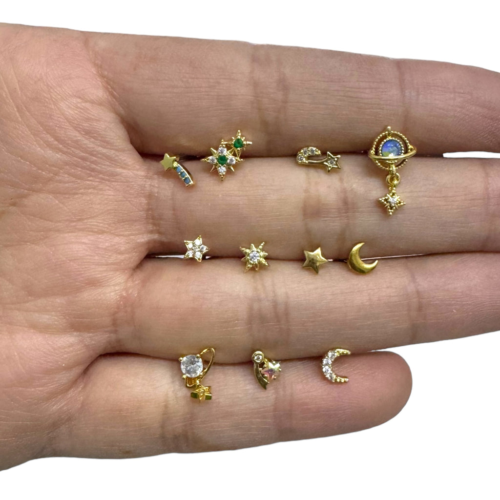 Piercing mini luna y estrella pave