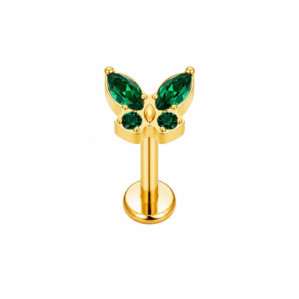 Piercing mariposa verde titanio