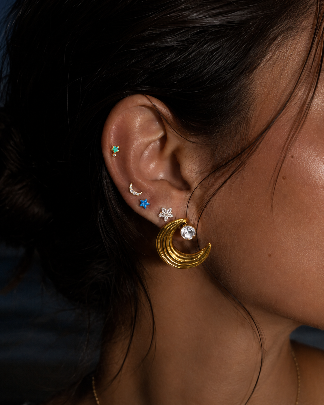 Piercing luna circonias titanio