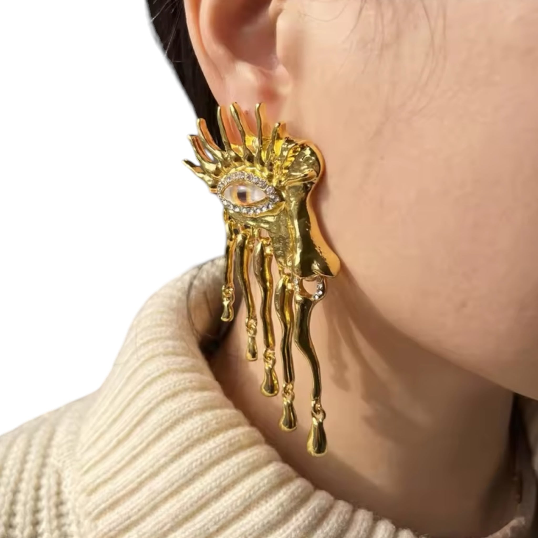 Green eye sun earrings