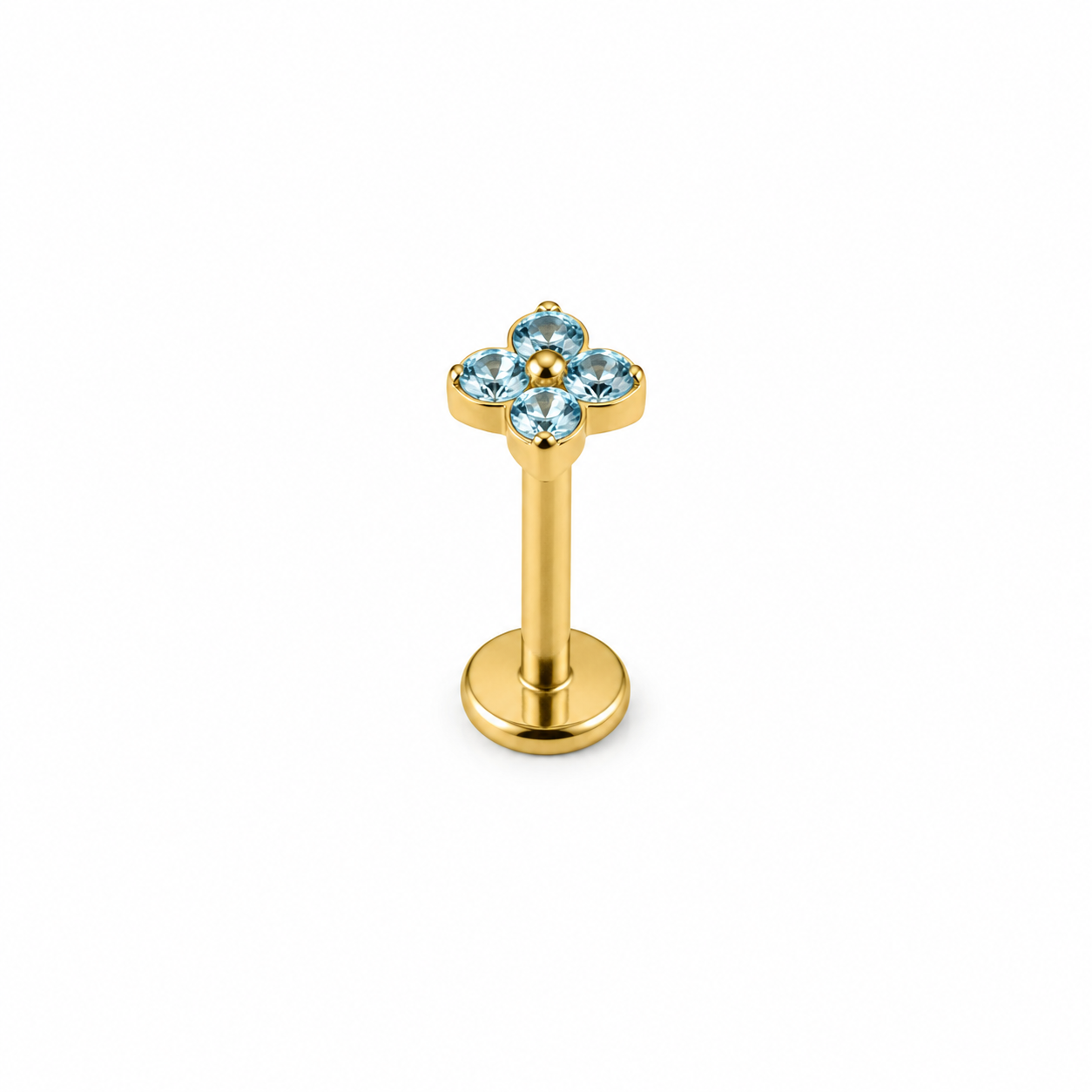 Piercing mini flor de 4 celeste titanio
