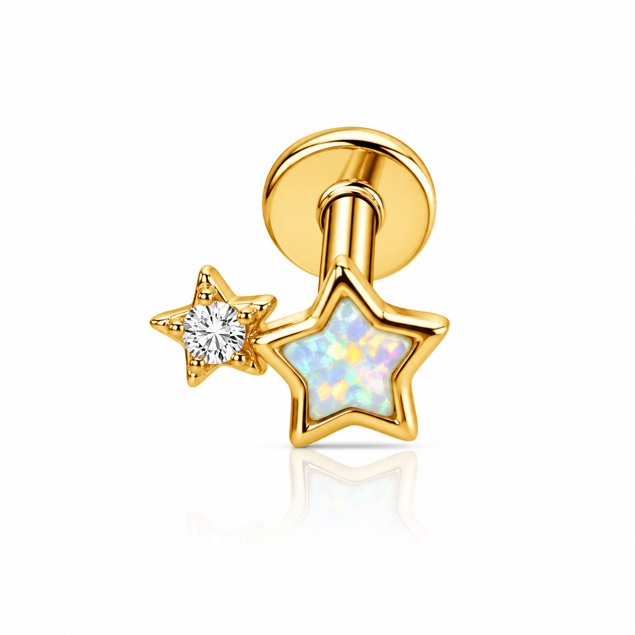 Piercing dos estrellas opalo y circonia titanio