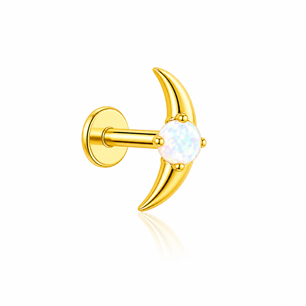 Piercing luna lisa y opalo titanio