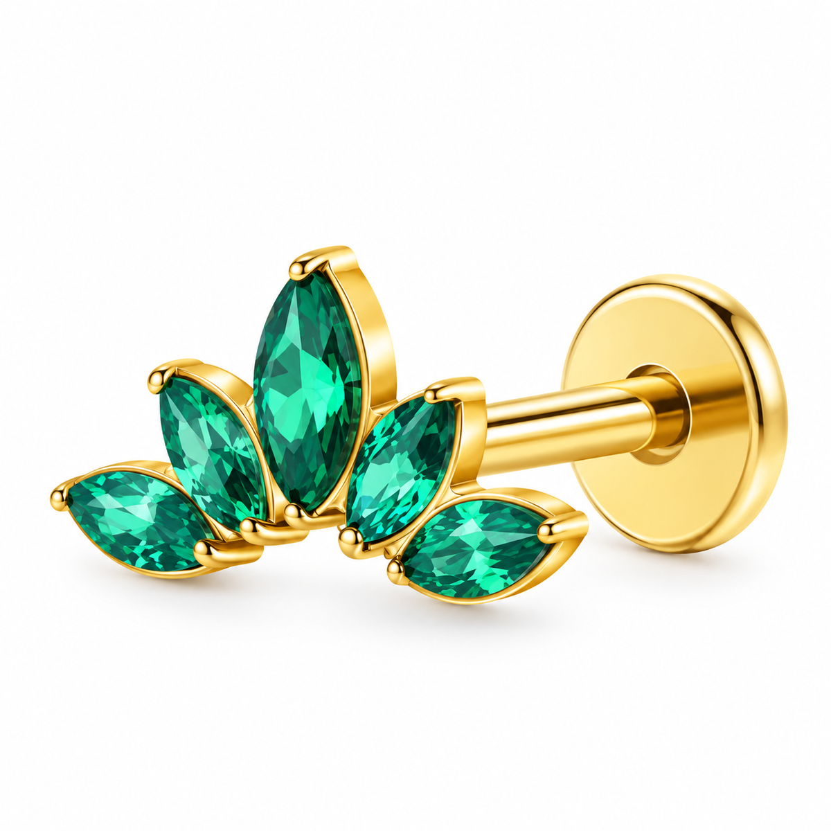 Piercing corona 5 ovalos verdes titanio