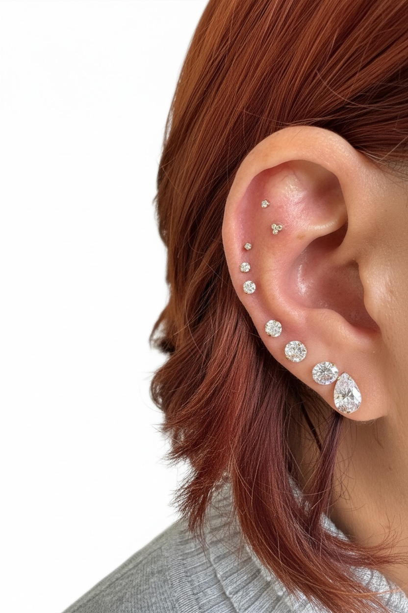 Piercing circonia blanca oro 10k ( 6 tamaños)