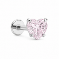 Piercing corazón rosa plateado 6mm titanio