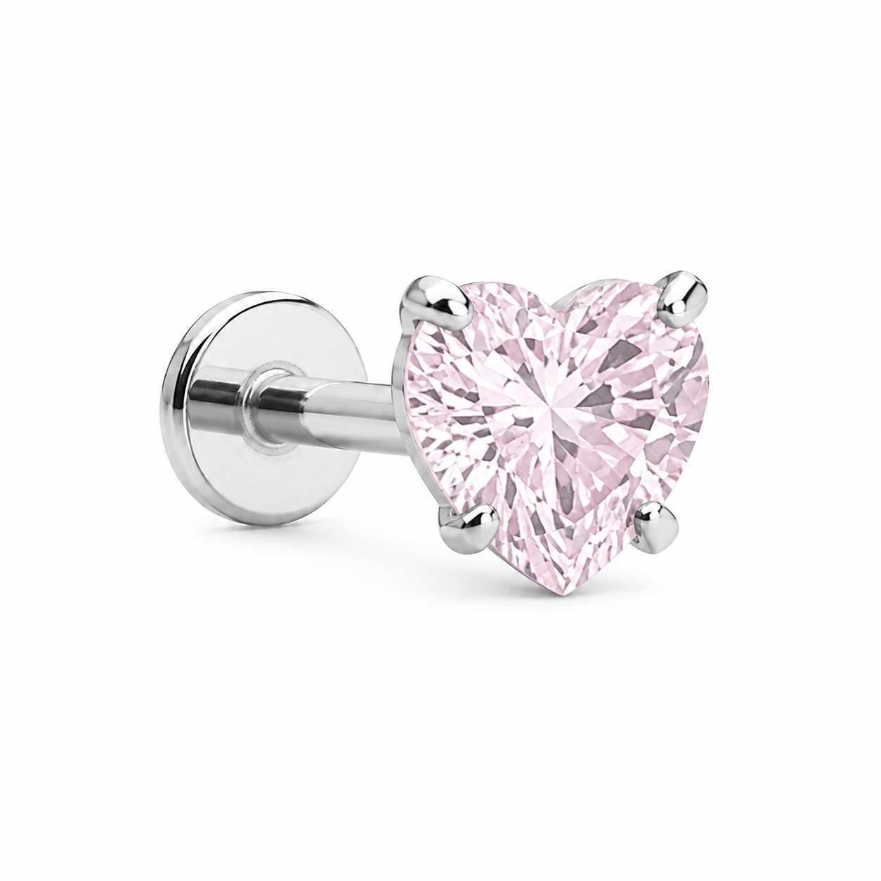 Piercing corazón rosa plateado 6mm titanio