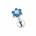 Piercing flor azul plateada titanio