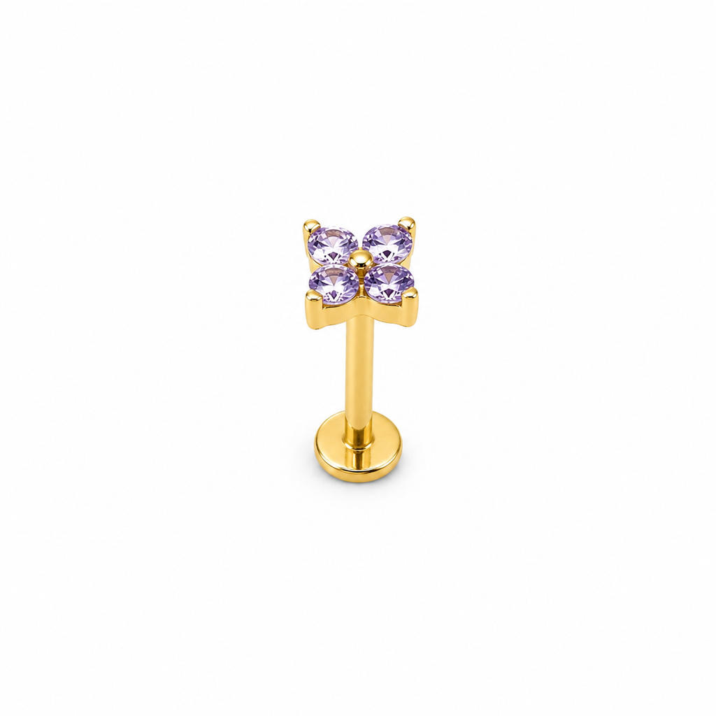 Piercing mini flor de 4 petalos morada titanio