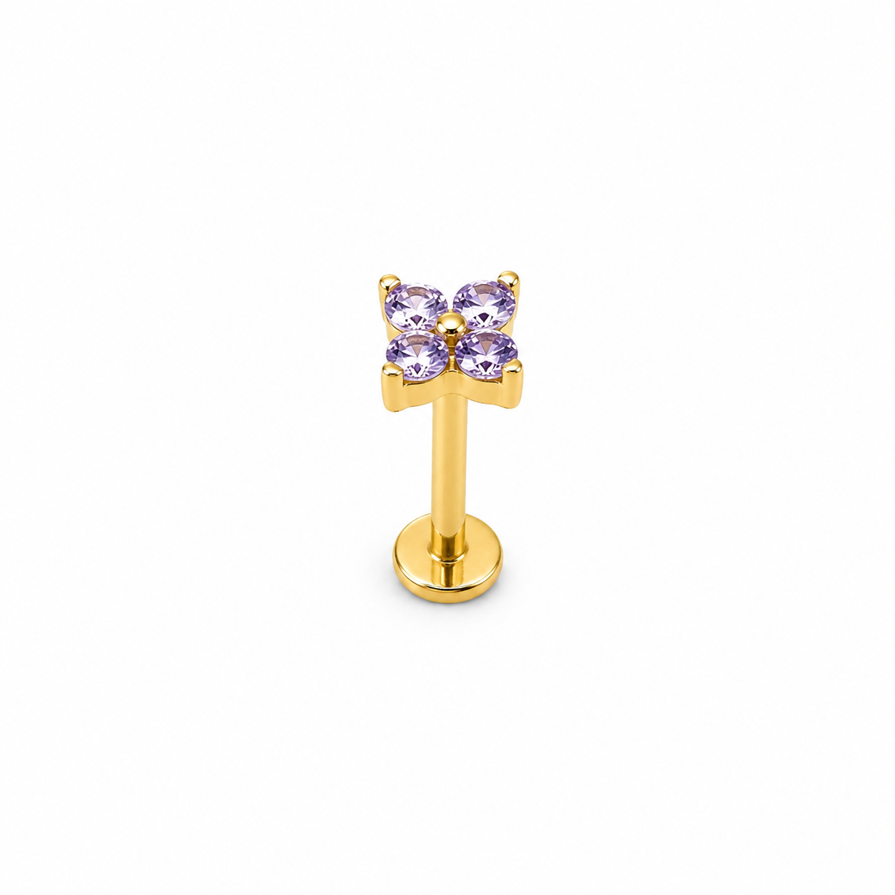 Piercing mini flor de 4 petalos morada titanio