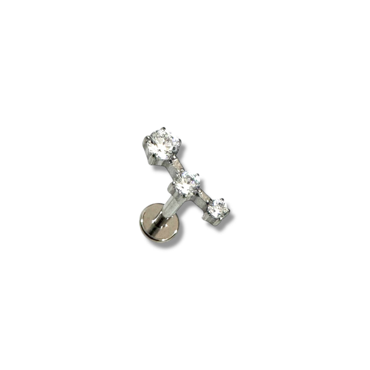Piercing caminera 3 zirconias plateada titanio