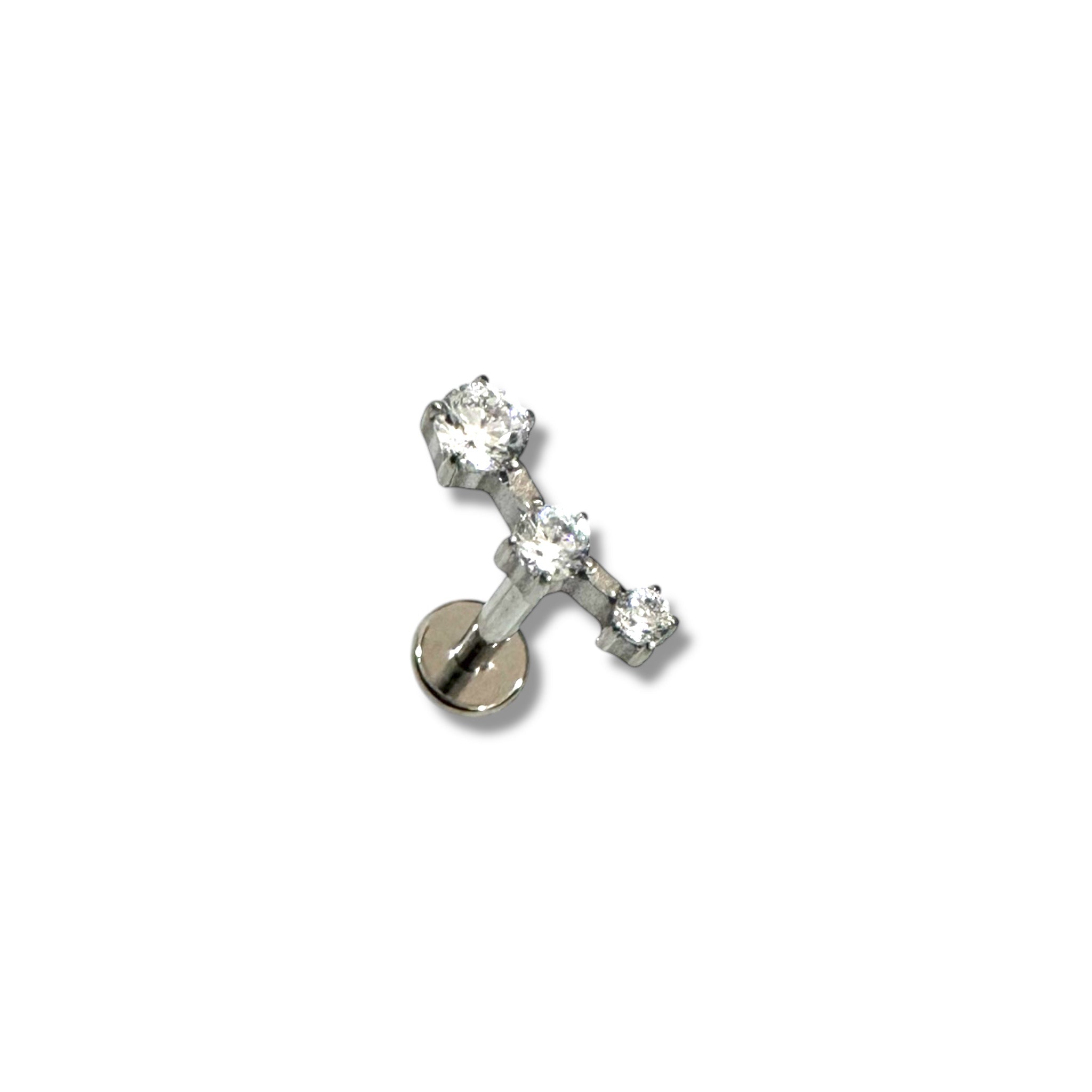 Piercing caminera 3 zirconias plateada titanio