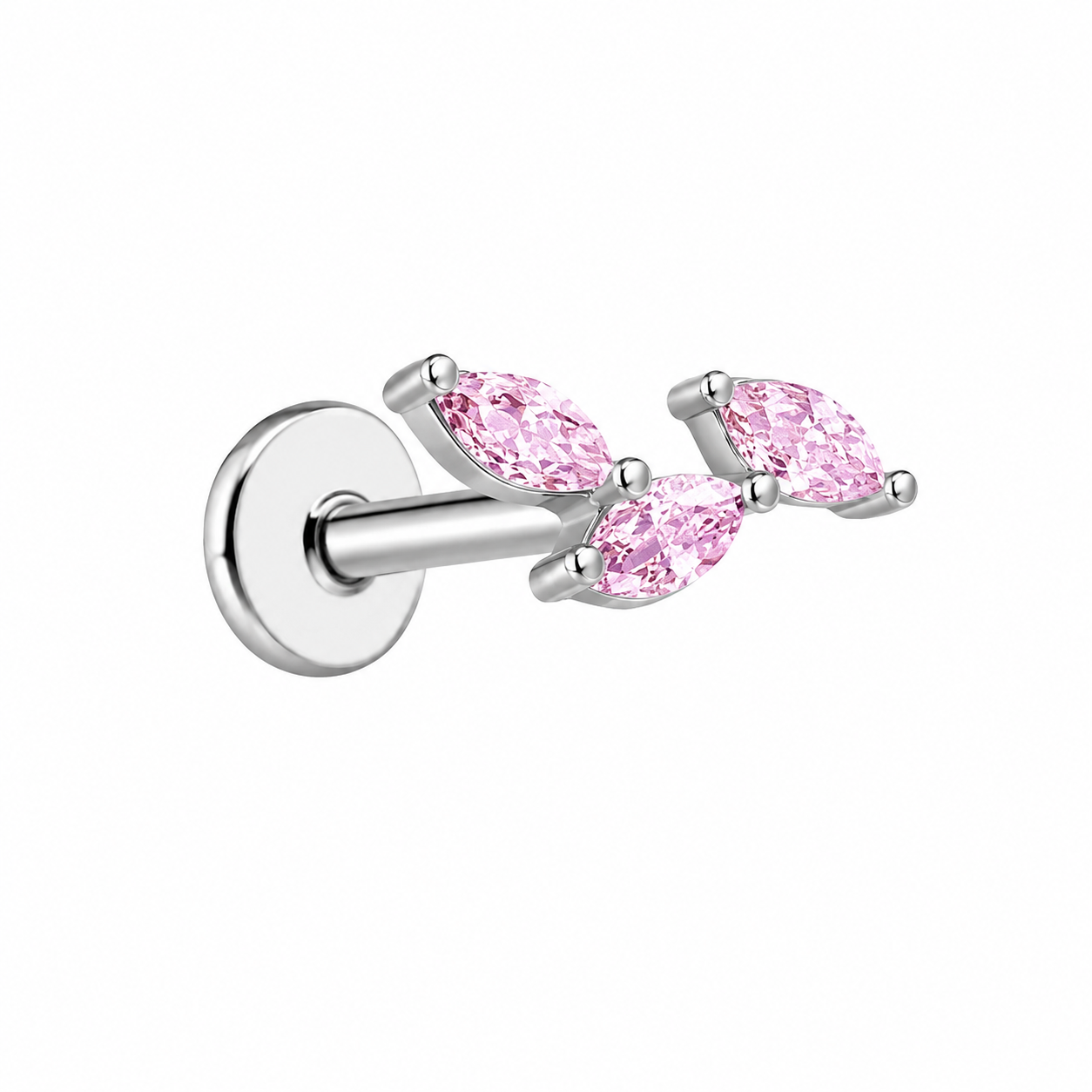 Piercing caminera ovalos rosa plateada titanio