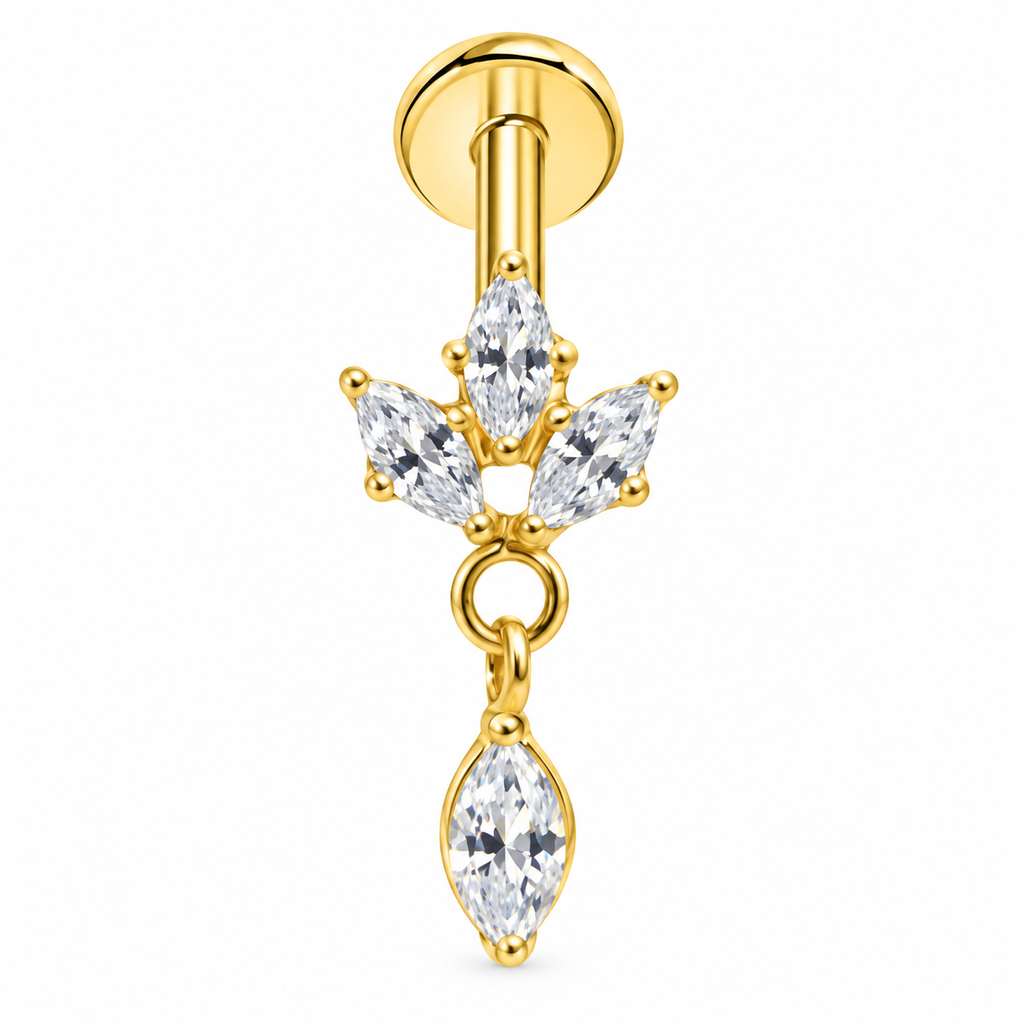 Piercing corona picuda con ovalo colgante titanio