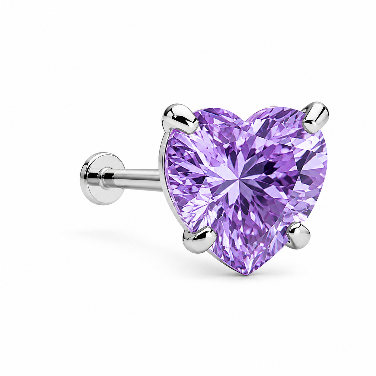 Piercing corazón morado plateado titanio