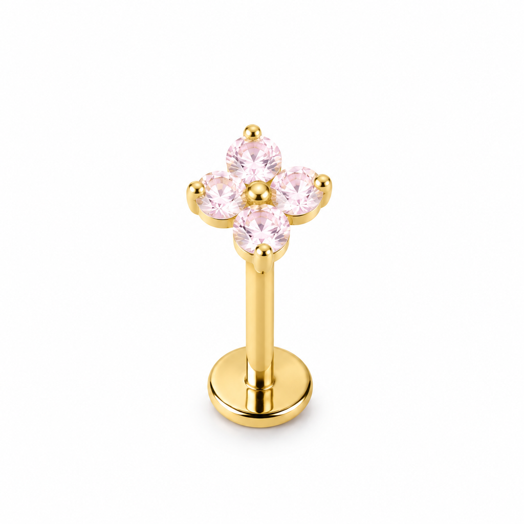 Piercing mini flor rosa de 4 petalos titanio
