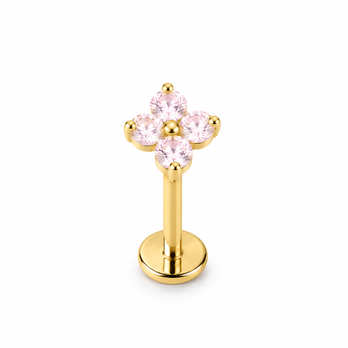 Piercing mini flor rosa de 4 petalos titanio