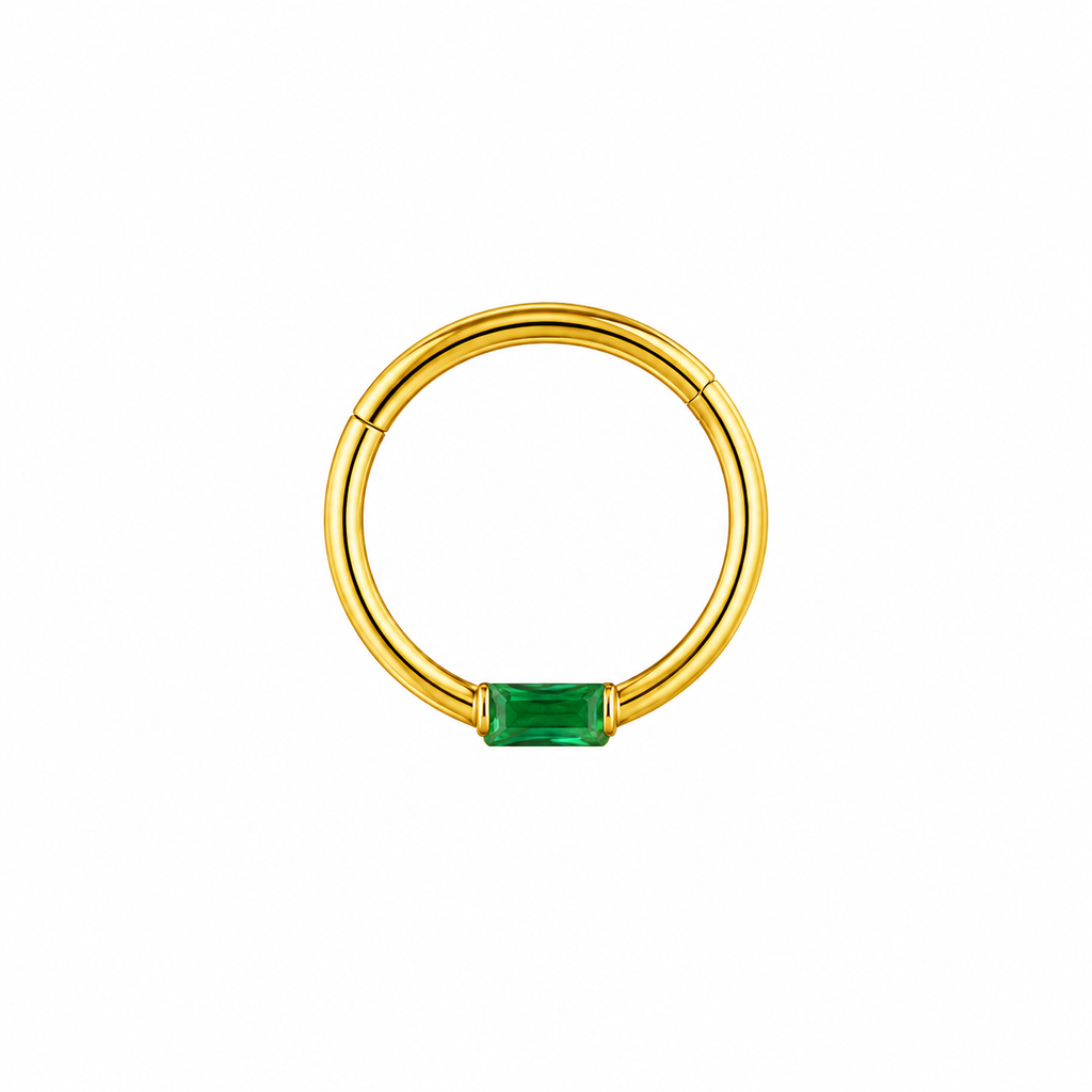 Piercing daith rectangulo verde titanio