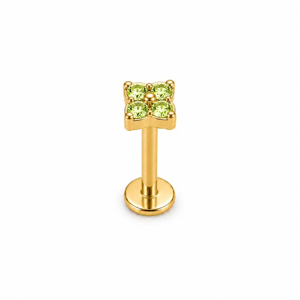Piercing mini flor de 4 verde limón titanio